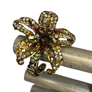 Vintage Iradj Moini crystal Dimensional Lily Flower Cuff Bracelet rhinestone